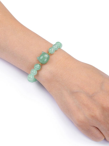 CrystalTears Green Aventurine Crystal Cat Bracelet for Women Men 8mm Healing Crystal Stone Bead Bracelets Protection Gemstones Stretch Bracelet Good Luck Bracelet Jewelry Gifts for Mom Women
