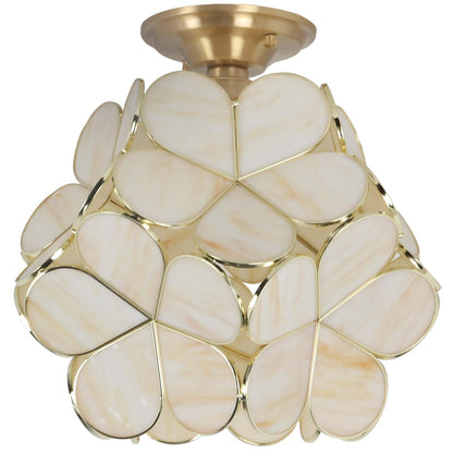 Bieye L11033 Flower Petals Tiffany Style Stained Glass Close to Ceiling Light for Home Decor (Cream White, 12" Cherry Blossom)