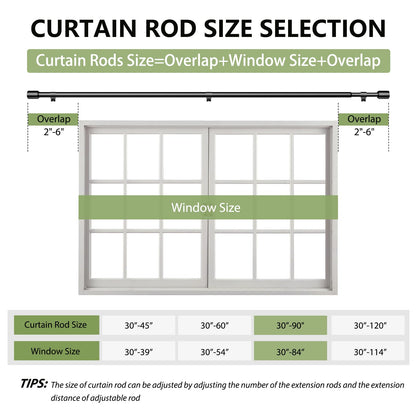 5/8” Diameter Curtain Rods 30-90 Inch, for 30-84 Inch Windows, Adjustable Splicing Black Curtain Rods for Windows with Brackets, Window Rod Long Small Curtains Rod