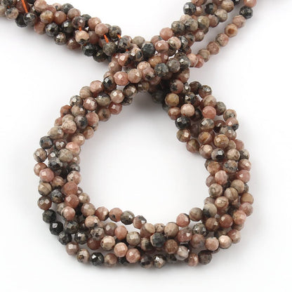 Song Xi 120pcs 3mm Natural Black Stripe Rhodochrosite Gemstone Beads Faceted Round Loose Stone Beads for Jewelry Making (1 Strand)