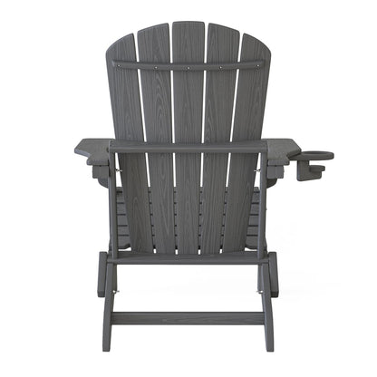 Plawdlik Folding Adirondack Chair, SGS Tested, Wooden Textured with Cup Holder, Heavy All-Weather HDPE Comfortable Set Poolside Backyard Lawn Grey