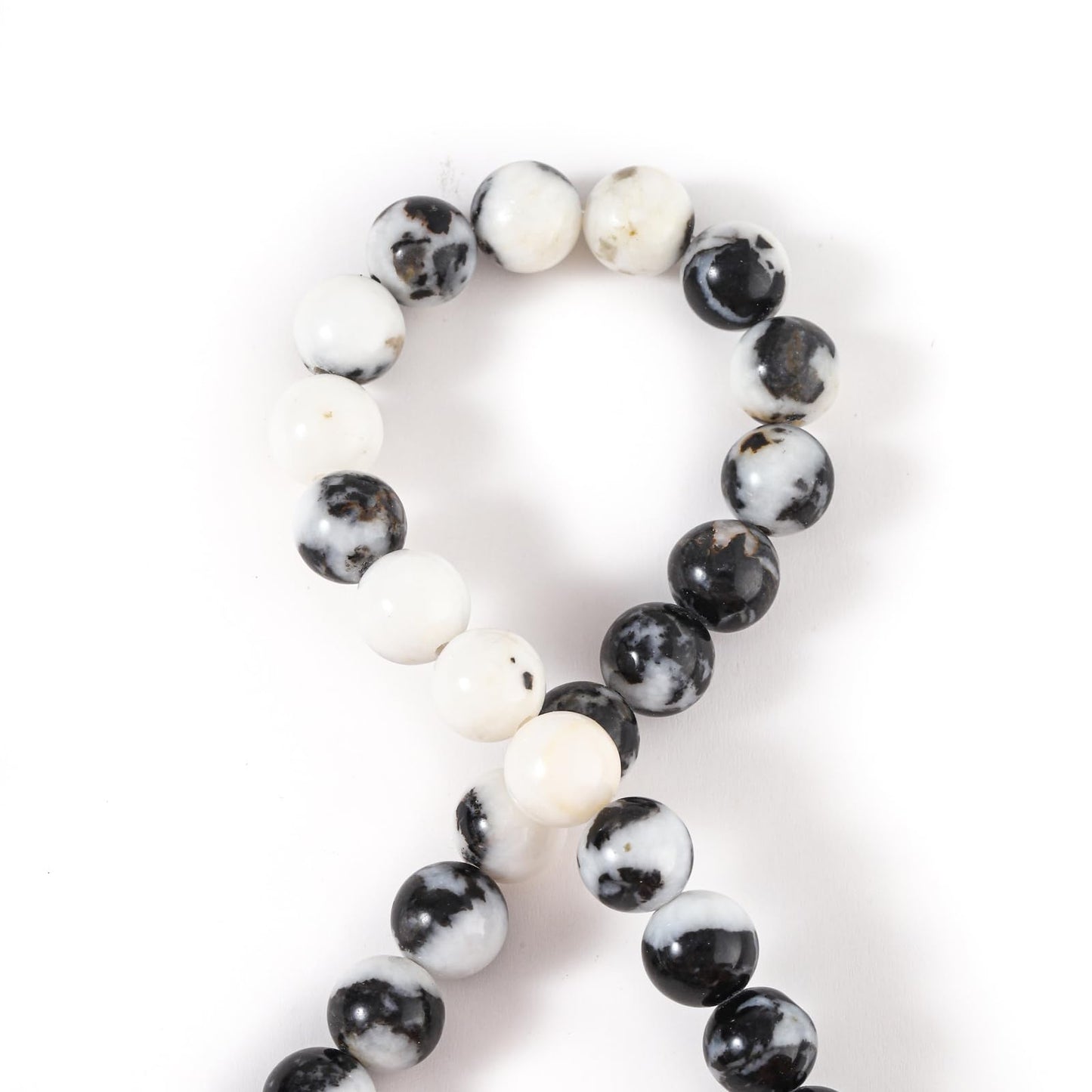 100Pcs Natural Stone 8mm Black White Zebra Round Loose Gemstone Energy Healing Beads Hole Size 1mm DIY Smooth Beads for Bracelet Necklace Earrings Jewelry Making