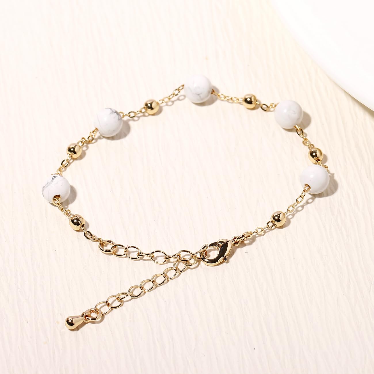 Xfoxstal 14K Gold Plated Chain Bracelets for Women Crystals and Stones Bracelets Jewelry Adjustable (Howlite)