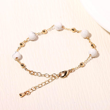 Xfoxstal 14K Gold Plated Chain Bracelets for Women Crystals and Stones Bracelets Jewelry Adjustable (Howlite)