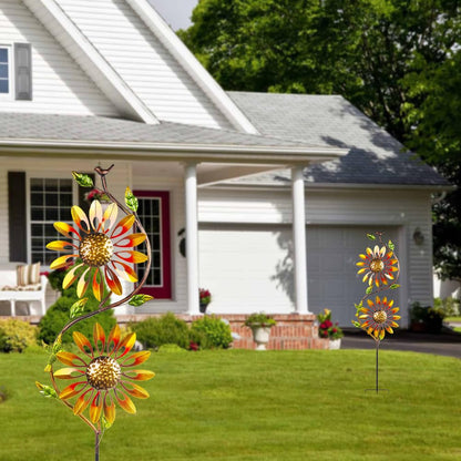 VEWOGARDEN Metal Sunflower Wind Spinners Outdoor Kinetic Wind Spinner with Stakes Yard Art for Garden Lawn Patio Decoration, Yellow