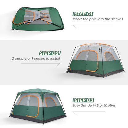 OLIXIS 6 Person Camping Tent, 81in Tall Waterproof Windproof Tent with Double Layer, Large Mesh Windows & Carry Bag, Quick Setup for Family Outdoor, Backpacking, Hiking, Green