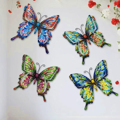 4Pcs Butterfly Metal Wall Decor,6.7"x6.5" Outdoor Hanging Wall Art Sculptures Decoration for Living Room Fence Garden Yard Patio Balcony Office