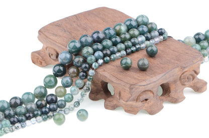 Bymitel 90 pcs Natural Genuine Real Round Loose Stone Beads Gemstone Spacers for Charm DIY Jewelry Making 15.5" per Strand 4mm (Green Moss Agate, 4mm)
