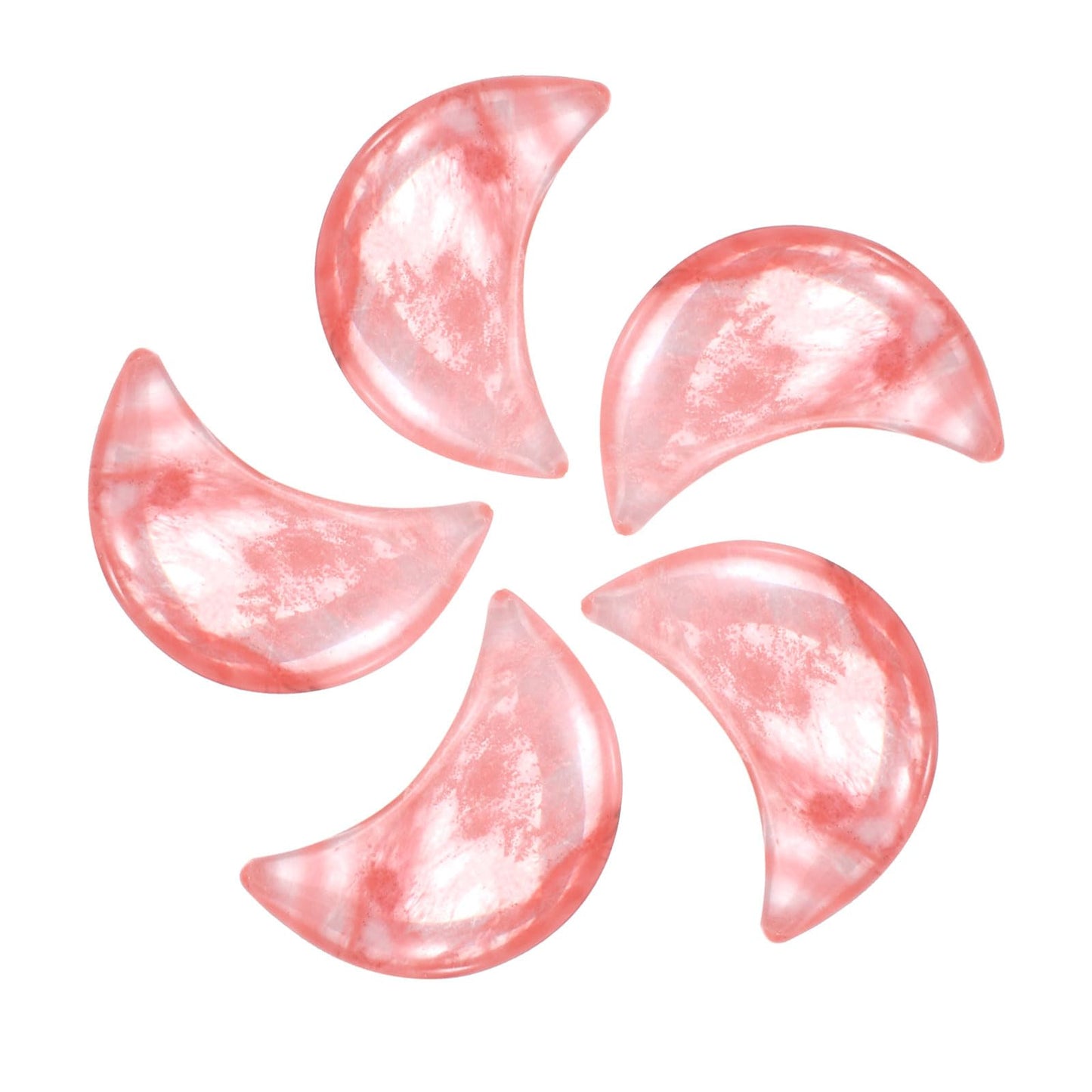 MECCANIXITY 5 Pcs Moon Crystal Worry Stone, 0.5 Inch Length Natural Watermelon Quartz Moon Gemstone Bulk, Carved Pocket Stones for Meditation Balancing Pendant Decor