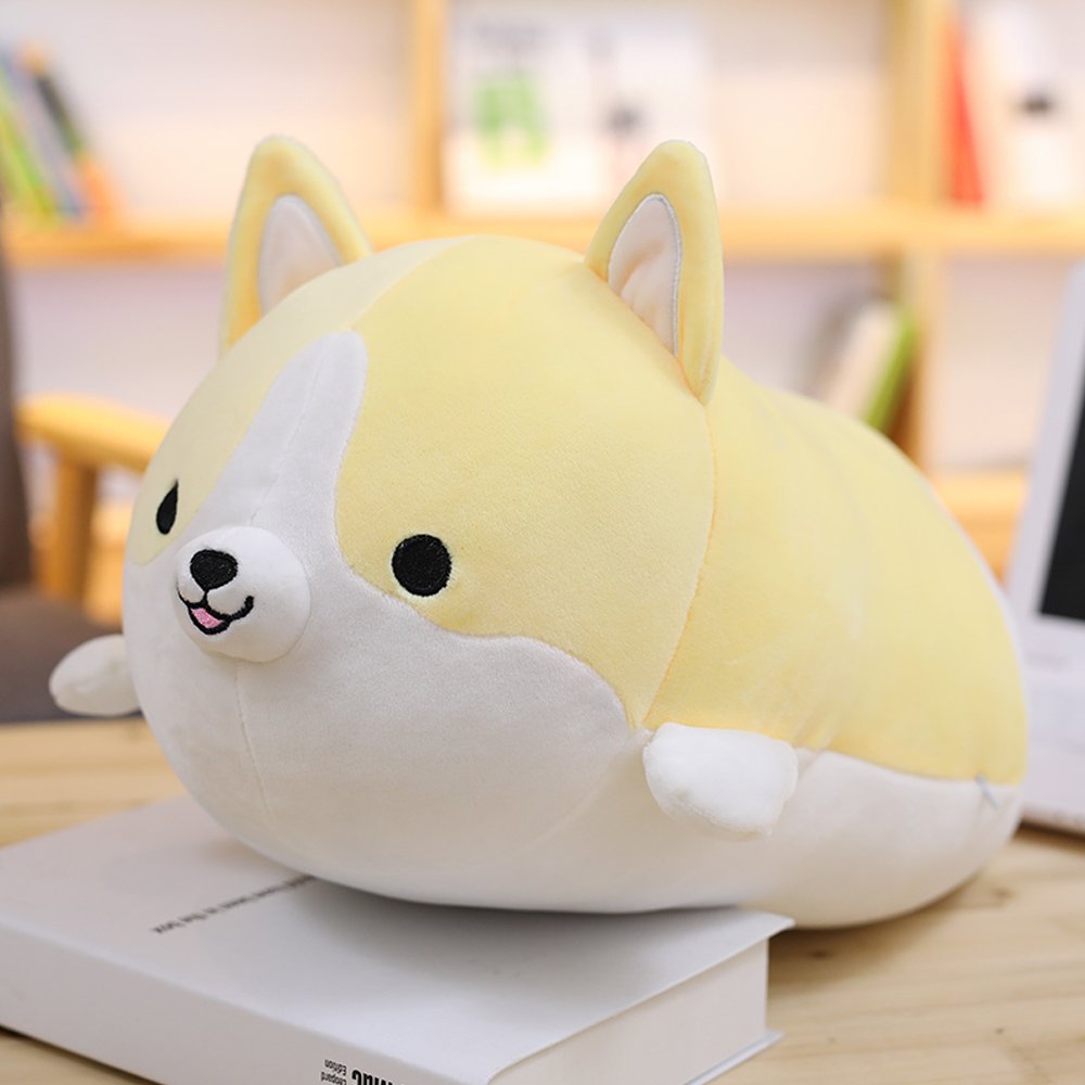 Levenkeness Corgi Dog Plush Pillow, Soft Cute Shiba Inu Akita Stuffed Animals Toy Gifts (Yellow, 17.7 in)