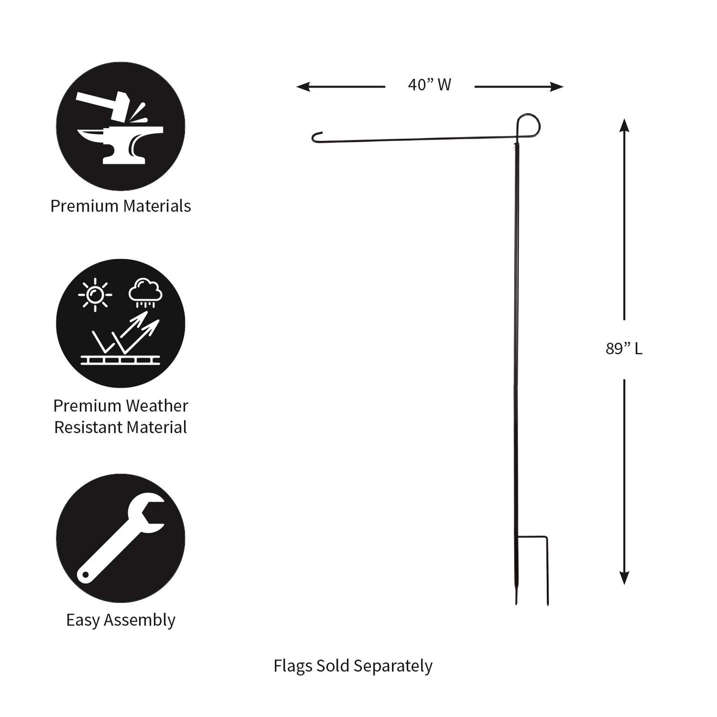 Evergreen Oversized Metal Outdoor Flag Stand 7-Feet Tall & 40-Inch Wide | Sturdy 5 lbs Solid Steel Black | Fits 3x5 and Smaller American Flag and Seasonal | Home Garden Planter House Décor