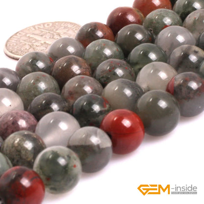 GEM-Inside Natural 8mm Africa Bloodstone Gemstone Loose Beads Round Crystal Energy Stone Power Beads for Jewelry Making 15"