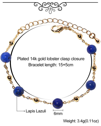 Xfoxstal 14k Gold Plated Chain Bracelets for Women Crystals and Stones Bracelets Jewelry Adjustable (Lapis Lazuli)