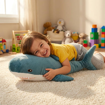 DongAi Plush Shark Toy Pillow, 31.4-inch Giant Shark Plush Animal Toy Super Soft and Cute Pillow Children’s Boys and Girls Room Decoration Bedtime Gift (80CM,Blue)