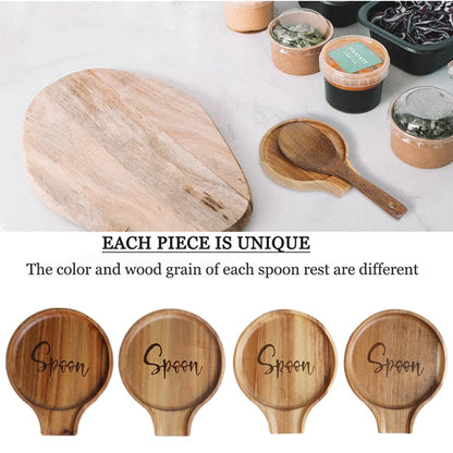 Set of 2 Wood Spoon Rest for Stove Top - Smooth Acacia Wood Spoon Holder for Kitchen Counter with Non Slip Silicone Feet,Perfect Holder for,Spatulas Tongs and Spoons, Brown (Labeled "Spoon")