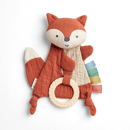 Itzy Ritzy - Bitzy Crinkle Sensory Toy for Babies & Toddlers — Features Crinkle Sound, Soft Braided Teething Toy Ring & Textured Ribbons — Gender Neutral Baby Item for Ages 0 Months & Up, Fox