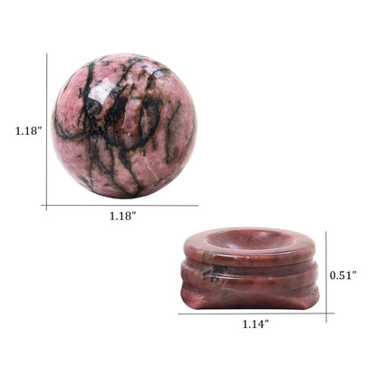 Casaper Natural Rhodonite Ball with Stone Stand, Healing Crystal Sphere for Home Fengshui Yoga Meditation, Reiki Energy Balancing 1.18”(30mm)