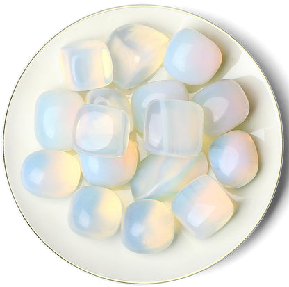 QINJIEJIE 0.9 LBS Opal Polished Stones Tumbled Crystals Bulk Gemstones Healing Crystal White Opalite Rocks Set Decorative Landscape Quartz Vase Filler Reiki Stone for Home Decor Energy Gift