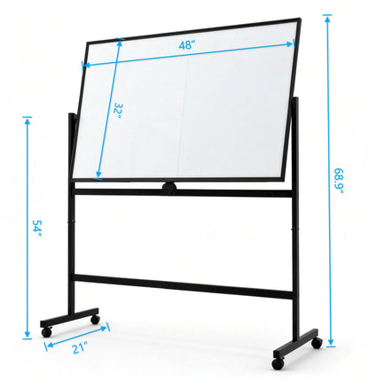 A AIRLLEN Rolling Whiteboard - 48x32 Double Sided Magnetic Dry Erase Board with One-Click Flip Button, Mobile Standing White Board for Teaching, Brainstorming & Office Presentations