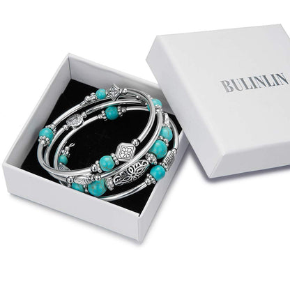 BULINLIN Layered Wrap Bangle Turquoise Bracelet - Bead Bracelet with Natural Agate Stone, Gifts For Women (01-Turquoise)