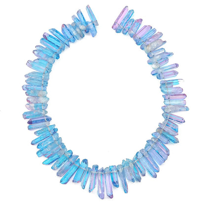 BEADIA Dark Blue/Purple Titanium Coated Crystal Quartz Spike Point Stick Beads Rough 1.0"-1.5" for Jewelry Making 15 Inch/Strand