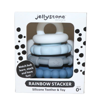 Jellystone Designs Baby Stacking & Teething Rings Toy Set - 5 PCS Soft Silicone Stacker for Educational Development, Safe, BPA-Free Ocean Color