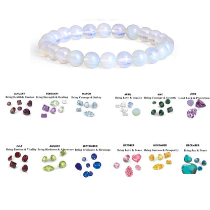 Naupyal April Birthstone Bracelet for Women Men,Opal Natural Stone Beaded Bracelets,Healing Crystal Gemstones Stretch Bracelet Stress Relief Month Bracelet Birthday Jewelry Gifts