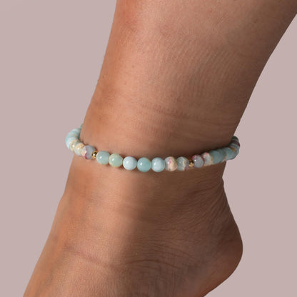 Softones 6mm Natural Stone Anklet for Women Gemstone Ankle Bracelets for Women Healing Energy Crystal Anklets Adjustable(8.5-10 Inches)