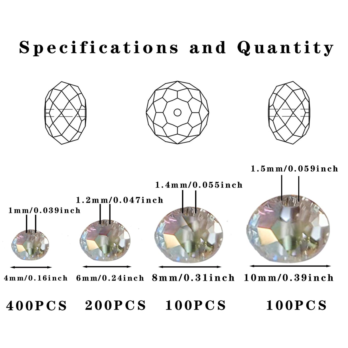 Laopottbeads 800Pcs 4/6/8/10mm Crystal Glass Beads for Jewelry Making Beads for Bracelets Necklace Pendants Making Supplies(Silver Champagne)