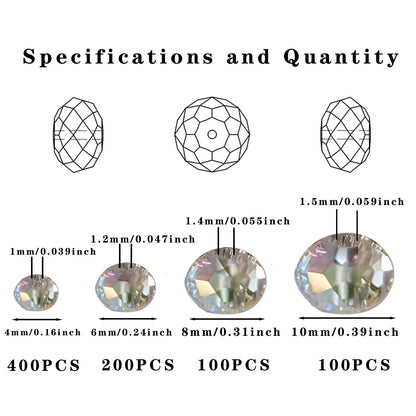 Laopottbeads 800Pcs 4/6/8/10mm Crystal Glass Beads for Jewelry Making Beads for Bracelets Necklace Pendants Making Supplies(Silver Champagne)