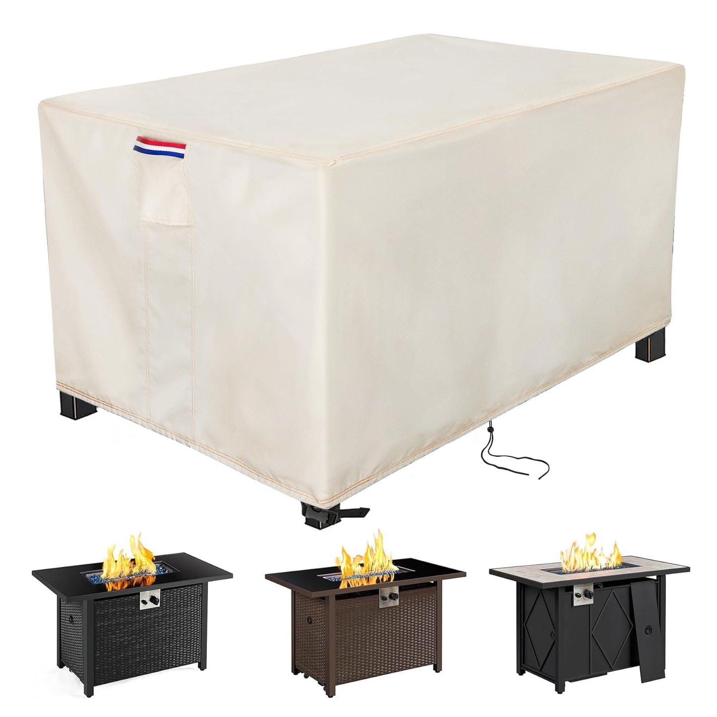 Youlvy Fire Pit Cover Rectangular 65 Inch - Waterproof Outdoor Fire Table Cover Rectangle Heavy Duty, 600D Patio Propane Gas Firepit Cover Rectangular Tear Weather Resistant - 65 x 40 x 27 Inch Beige