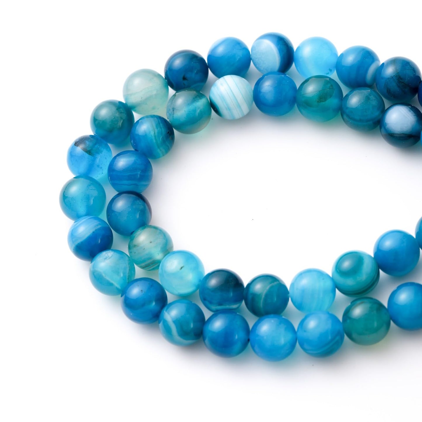 8mm 45pcs DIY Natural Blue Striped Agate Stone Beads Round Healing Crystal Gemstone Loose Beads for Jewelry Making Handmade Bracelet Necklace