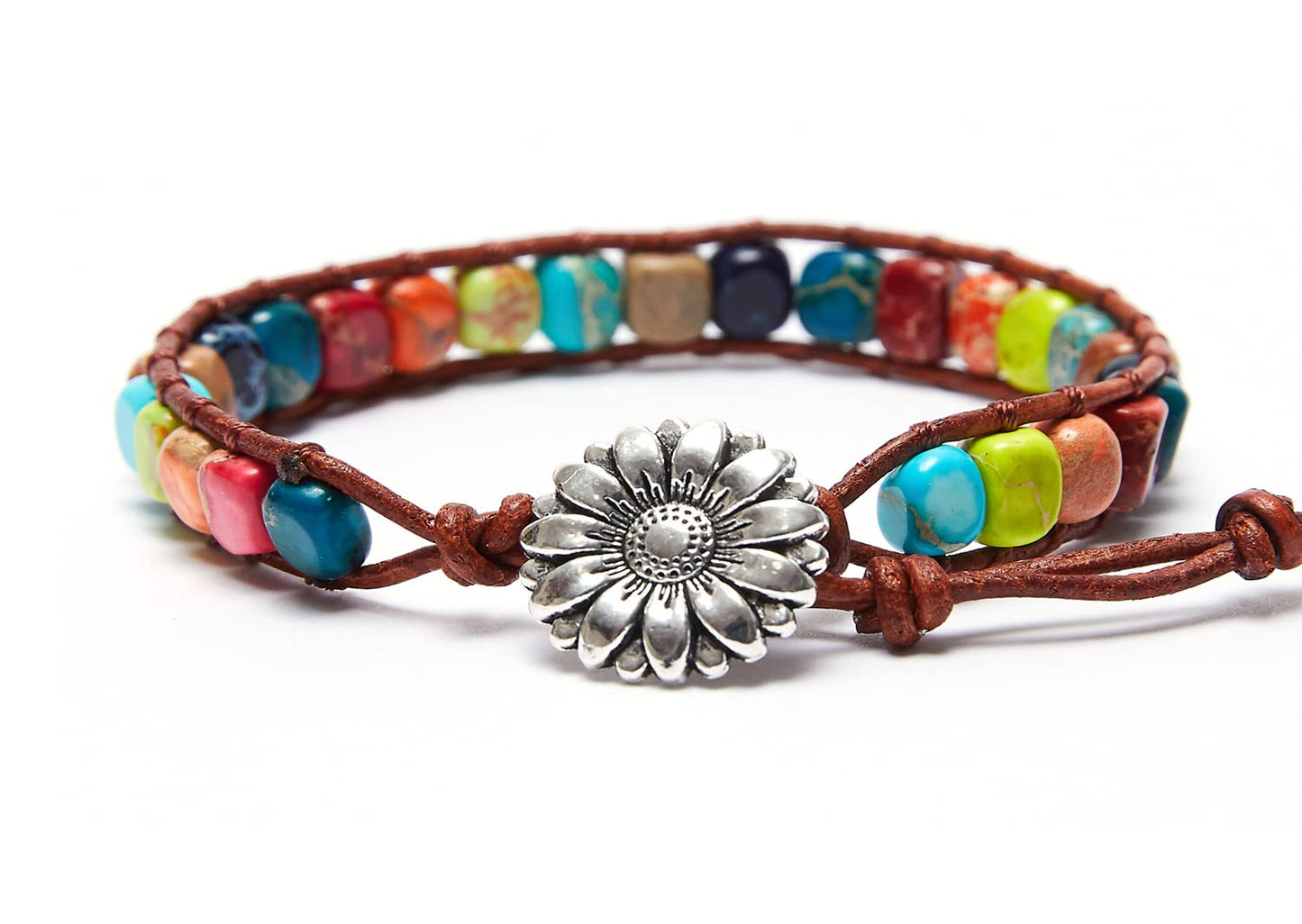 ZOSOJONA 7 Chakra Bracelet Bohemian Handmade Leather Wrap Healing Protection Natural Stone Yoga Beaded Bracelets Boho Friendship Jewelry (Chakra #2)