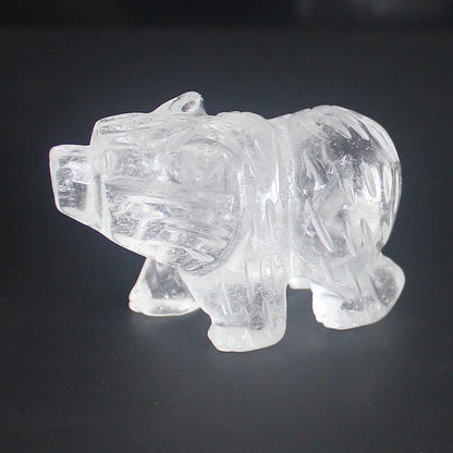 HLbshi Hand Carved Mixed Gemstone Crystal Bear Figurine Animal Carving Statue Home Decor 1.5'' (White Quartz)