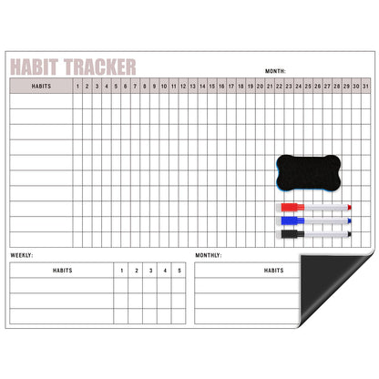 Maitys Habit Tracker for Fridge 12 x 16 Inch Magnetic Workout Tracker Journal Motivation Dry Erase Goal Habit Calendar for Whiteboard with 3 Marker Pens and 1 Eraser