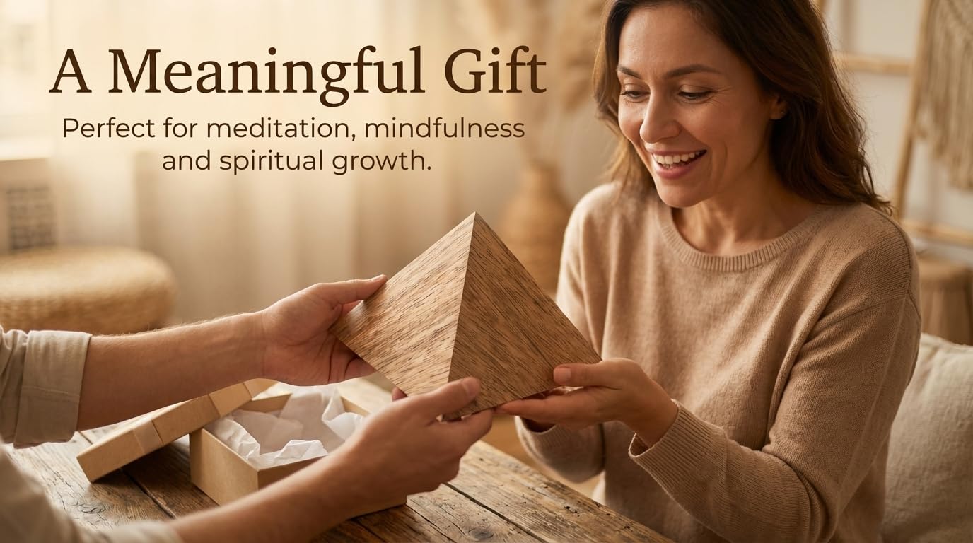 Sacred Geometry Powerful Energy Generator Wish Pyramid Handmade Mango Wood for Abundance, Healing & Meditation, Yoga, Vastu, Feng Shui Desk Decor for Mindfulness & Great Spiritual Gift