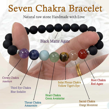 ZaisuiFun 7 Chakra Bracelet for Women, Healing Stones for Anxiety Relief, Spiritual Crystal Energy Bracelet for Meditation, Relaxation Positive Vibes,Black,M