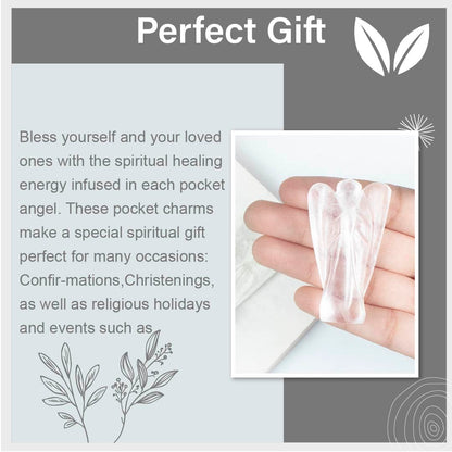 "Clear Quartz Gemstone Pocket Angel Healing Figurine, Hand Carved Guardian Angel - Crystals for Positive Energy, Handmade Mini Statue for Love, Peace & Healing, Natural Gemstone Healing Figurine"