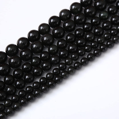 10MM Black Obsidian Round Loose Beads Natural Gem Beads Crystal Energy Stone Beads for Jewelry Making DIY Bracelet Necklace