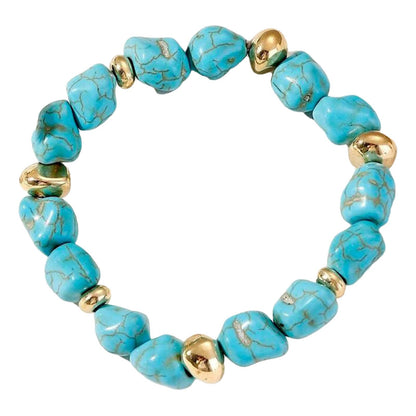 VIEKYBUTTY Blue Irregular Tumbled Turquoise Stone Bracelet, Gold Metal Accent Pulseras para Mujer Boho Jewelry for Women Daily Wear Women Bracelets Healing Energy Accessory