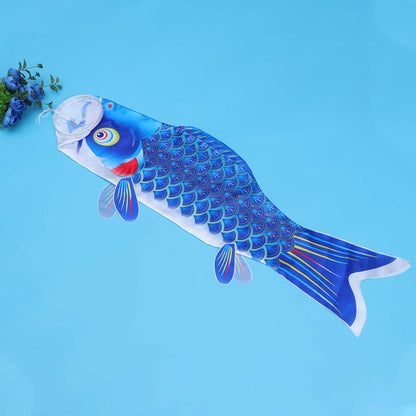 Japanese Koi Fish Windsock, 39 Inch Blue Koinobori Flag for Outside Garden Backyard Decor, Traditional Satin Wind Streamer for Children's Day, Weather Resistant Hanging Wind Sock Ornament