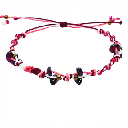 PusSoul Handmade Small Garnet Crystal Bracelet (6.5-7.5'') - Hand Braided, Natural Crystal, Adjustable, Waterproof, Chakra Beaded - Valentine Gifts for Women, Girlfriend & Couples from