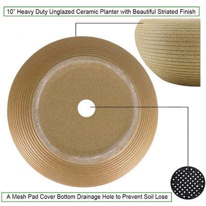 MUZHI 9.5” Round Large Ceramic Bonsai Bowl Planter，Clay Succulent Plant Pot Container with Saucer