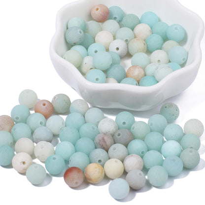 NITOPUPU 100Pcs 8mm Frosted Amazonite Beads for Jewelry Making, Natural Round Loose Gemstone Stone Bead for Necklace Bracelets,Crafts for Adults with Crystal Stretch Cord