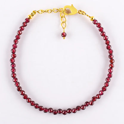 Natural Red Garnet Gemstone Micro Beads Dainty Bracelet Jewelry for Women, January Birthstone, Chakra Energy Crystals, 14k Gold Plated Chain 8 inch Adjustable