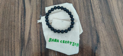 sara creation Black Tourmaline Bracelets Bead (8 Mm), Round Natural Gemstones Bracelets