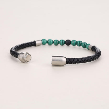 COAI Genuine Leather Bracelet, Malachite Onyx Bracelet for Men M