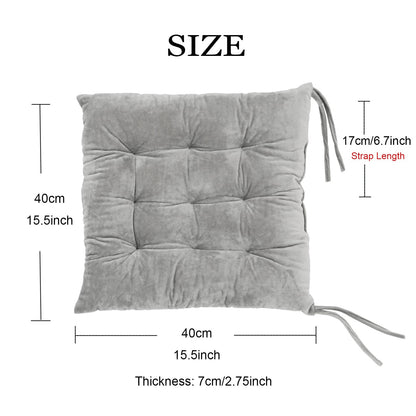 MissSoul 2 Pack Square Seat Cushion Chair Pads for Kitchen Dining Chairs, Soft Comfort Velvet Chair Mat Pillow Cushions with Ties for Office Desk Living Room Tatami 15.5", Gray