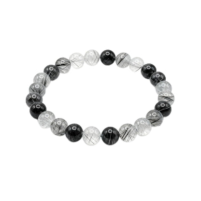 The Vida Handmade AAA+ Quality Crystal Stretch Elastic Bracelet - Nature Gemstone - Jewelry Gift - Holiday Gift - For Women & Men (Tourmalinated Quartz)