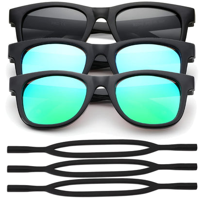 COASION 3 Pack Bendable Flexible Polarized Newborn Baby Sunglasses with Silicon Strap for Infant Boys Girls Age 0-12 Months (Black/Green Mirror + Black/Blue Mirror + Matte Black/Gray)
